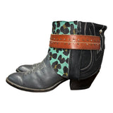 8.5 Gray & Turquoise Leopard Hair-on Hide Canty Boots®