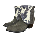 7.5 Charcoal Rough Out & Cowhide Printed Leather Canty Boots® with Silver Concho