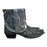 7 Embroidered Black & Cowhide Printed Leather Canty Boots® with Silver Conchos