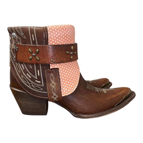 8.5 Embroidered Brown & Pink Polka Dots Canty Boots®
