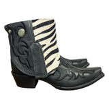 6.5 Embroidered Black & Zebra Striped Hair-on Hide Canty Boots® with Zebra Jasper Concho