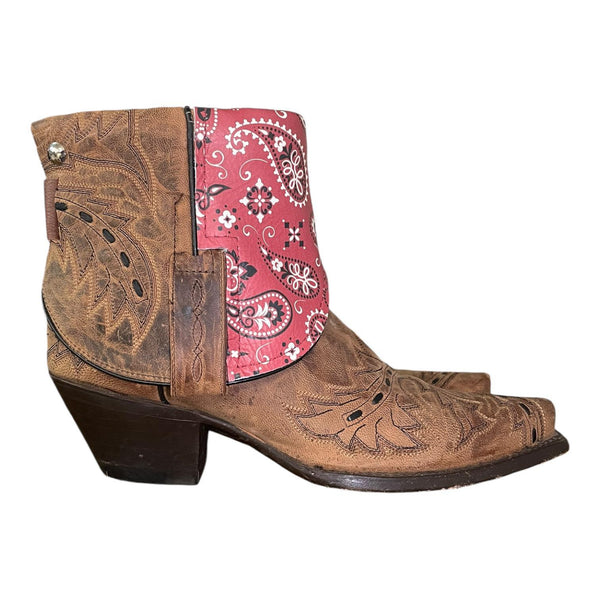 8 Embroidered Brown & Light Red Bandana Print Canty Boots®