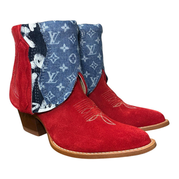 8.5 Red Rough Out & Layered Designer Denim Canty Boots®