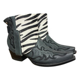 7 Embroidered Black & Zebra Striped Hair-on Hide Canty Boots®