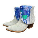 7 Baby Blue Rough Out & Tie Dye Leather Leather Canty Boots® with Heart Inlay