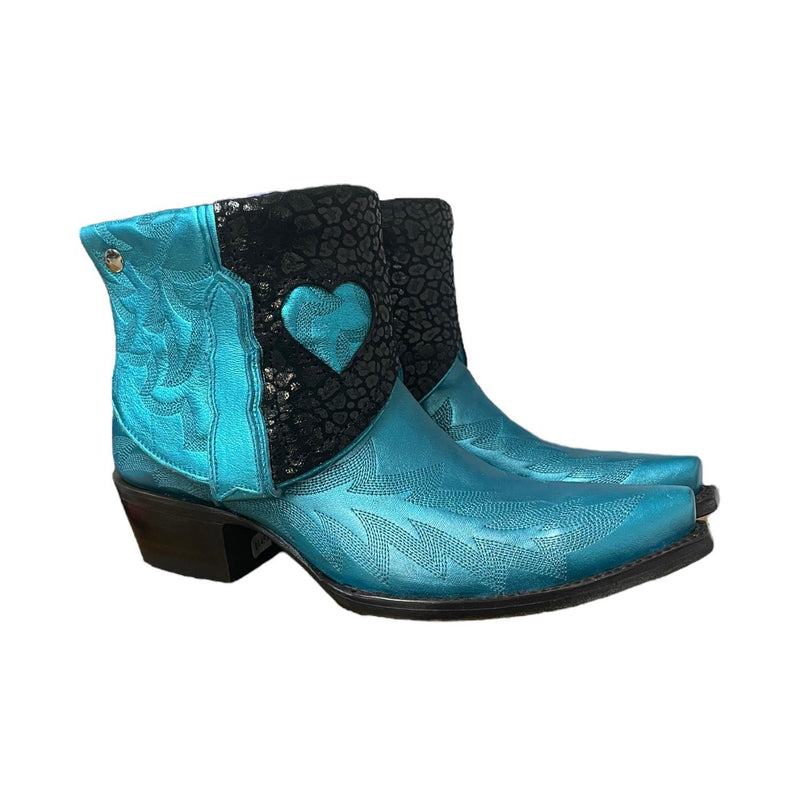 6.5 Metallic Blue & Black Canty Boots® with Heart Cutout