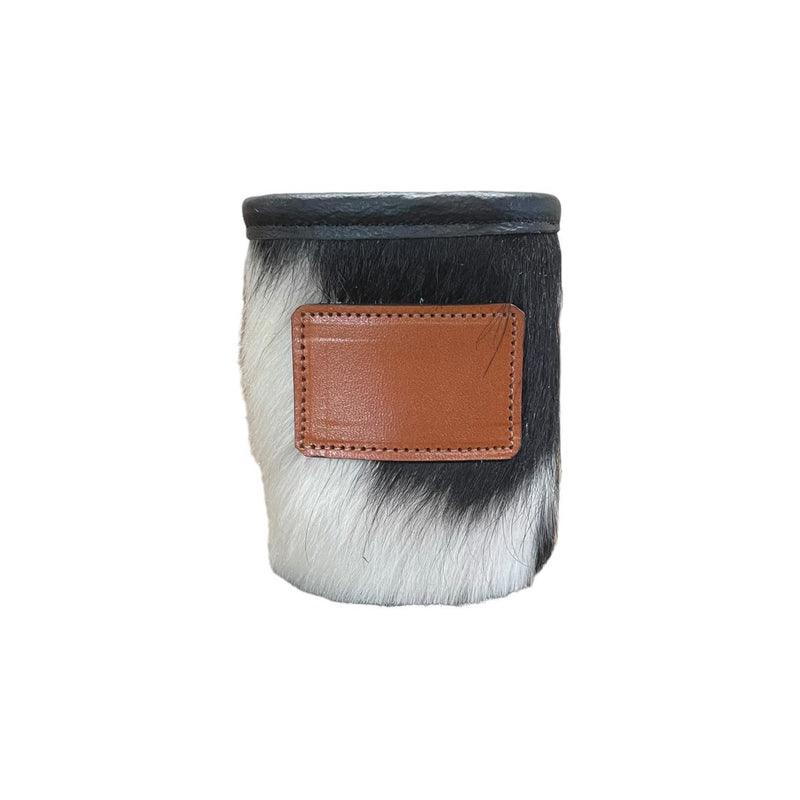 Cowhide Can Koozie with Customizable Leather Patch