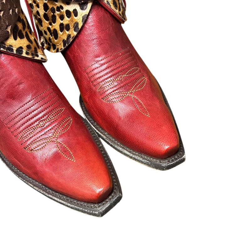 8.5 Red & Leopard Hair-on Hide Canty Boots®