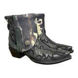 7 Embroidered Black & Cowhide Printed Leather Canty Boots® with Silver Conchos