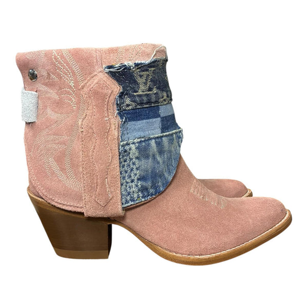 6.5 Pink Rough Out & Layered Designer Denim Canty Boots®