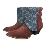 8 Deep Red Rough Out & Designer Denim Canty Boots®