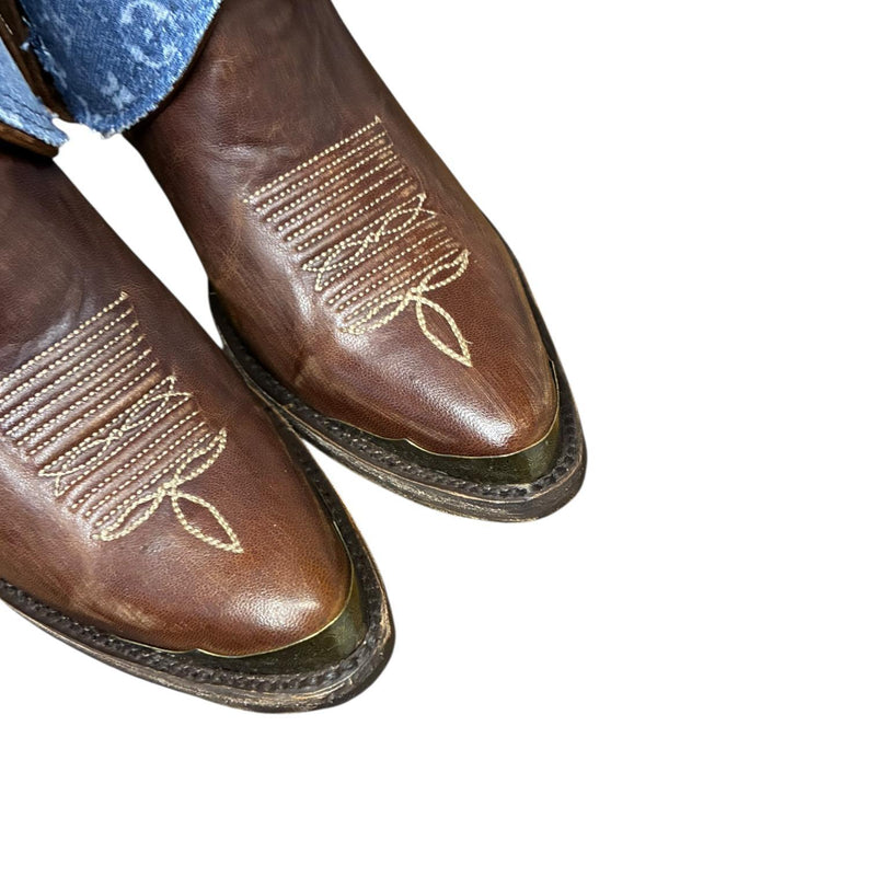 8 Embroidered Brown & Designer Denim Canty Boots®