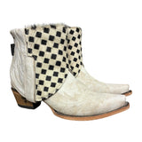 7.5 Embroidered White & Checkered Hair-on Hide Canty Boots®