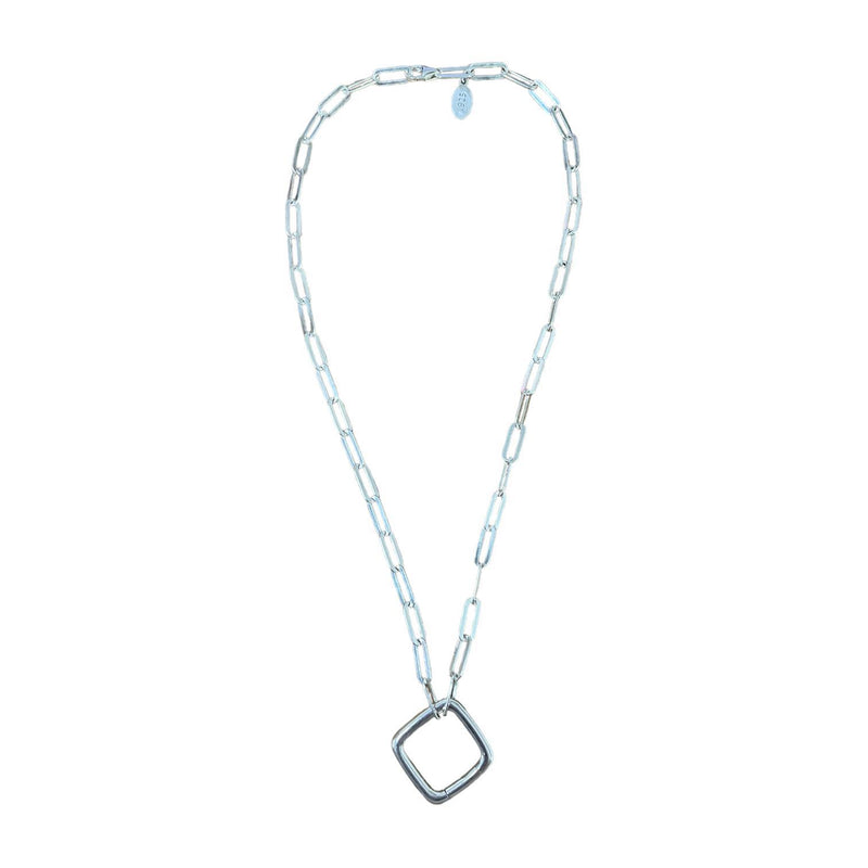 Small Paperclip Charm Necklace with Square Closure