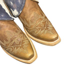 7 Embroidered Brown & Cowhide Printed Leather Canty Boots®