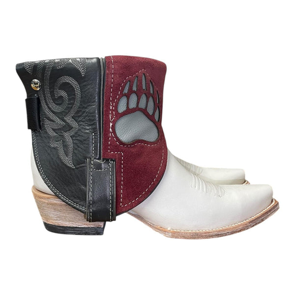 7 White & Maroon Canty Boots® with Paw Inlay