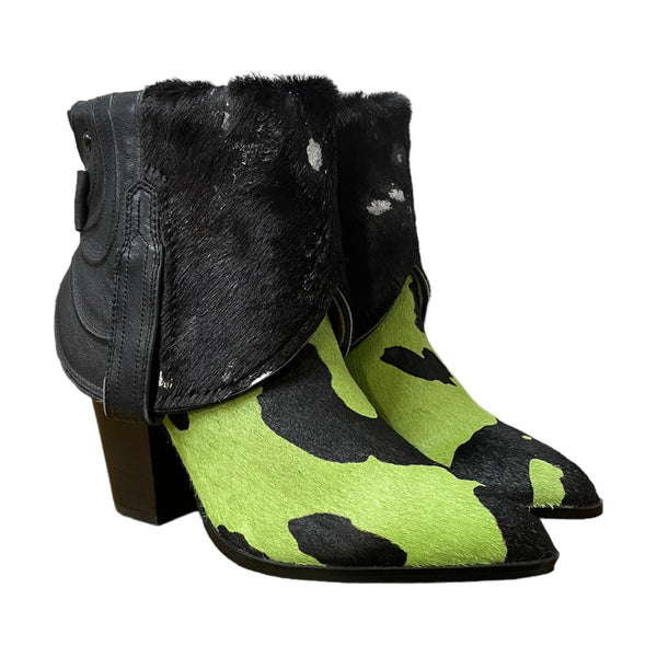 7.5 Green & Black Hair-on Hide Stacked Heel Canty Boots®