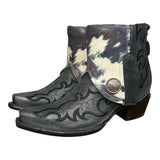 6.5 Embroidered Black & Cowhide Printed Leather Canty Boots® with Silver Conchos