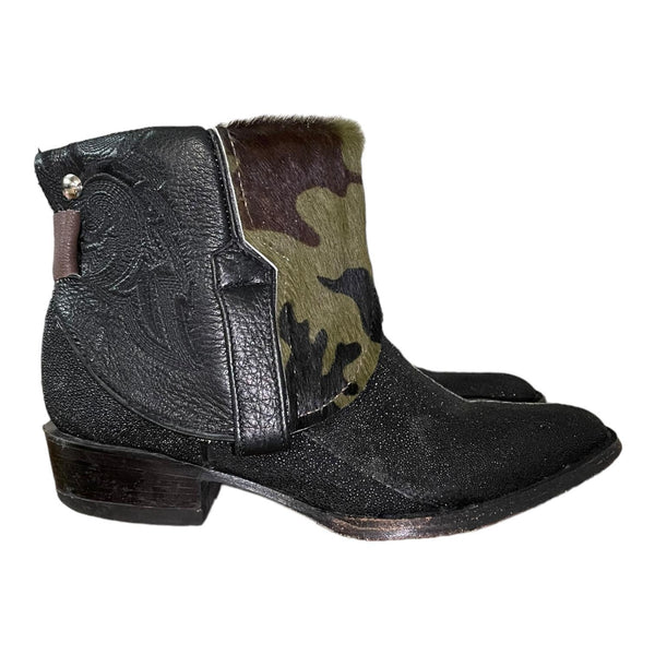 8.5 Black Exotic & Camo Hair-on Hide Canty Boots®