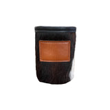 Cowhide Can Koozie with Customizable Leather Patch