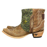 10 Embroidered Brown & Green Leopard Canty Boots® with Star Inlay
