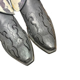 7 Embroidered Black & Cowhide Printed Leather Canty Boots® with Silver Conchos