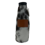 Cowhide Bottle Koozie with Customizable Leather Patch