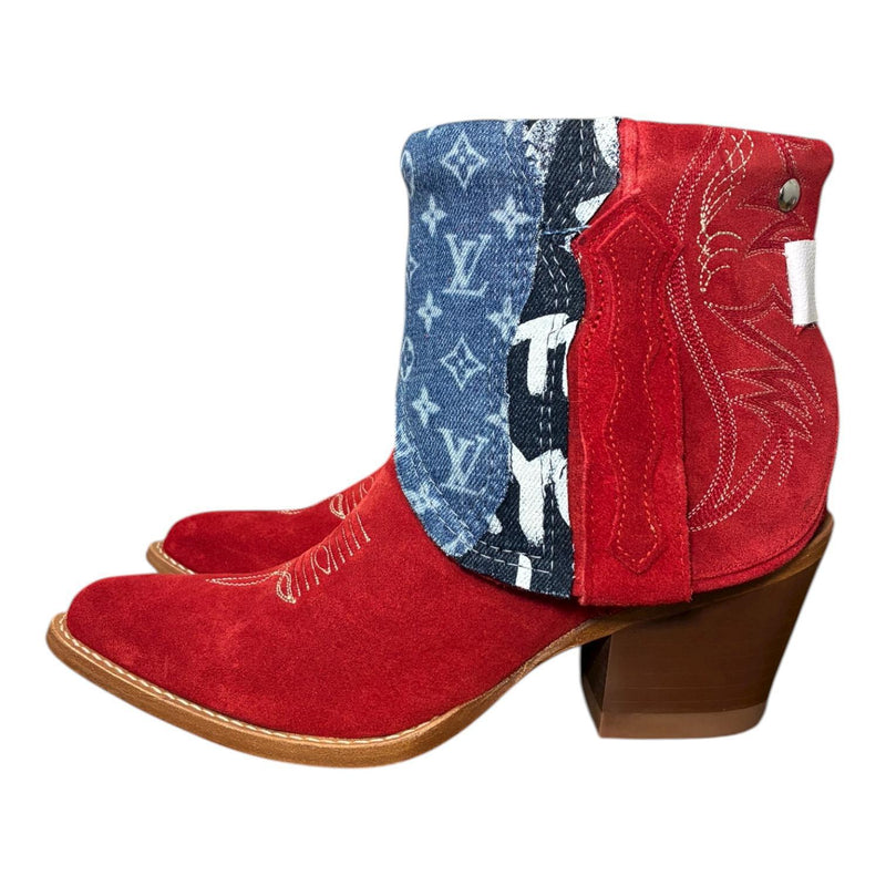 8.5 Red Rough Out & Layered Designer Denim Canty Boots®