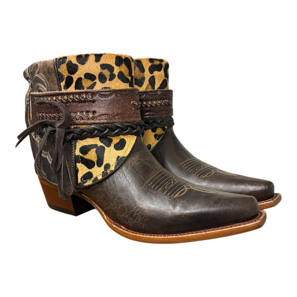 9.5 Embroidered Brown & Leopard Hair-on Hide Canty Boots®