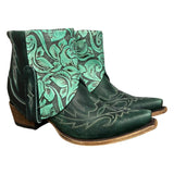 8.5 Embroidered Green & Tooled Floral Leather Canty Boots®