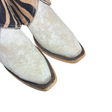 6.5 Embroidered White & Zebra Striped Hair-on Hide Canty Boots®