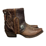 6.5 Brown & Floral Tooled Leather Canty Boots® with Silver Conchos