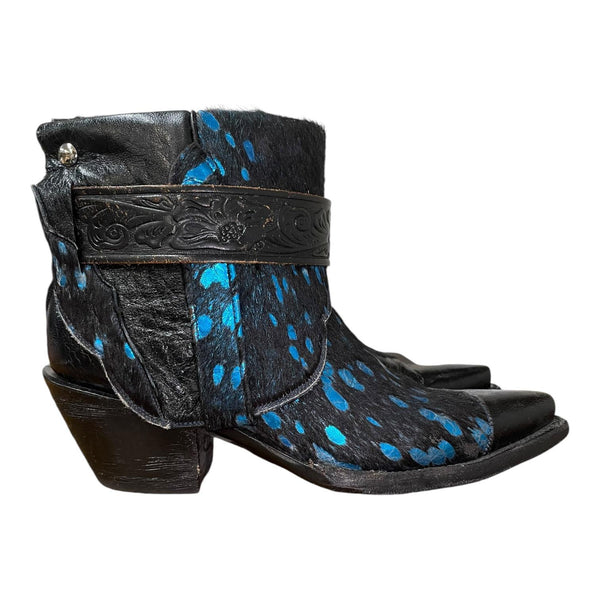 8.5 Black & Hair-on Hide with Metallic Blue Canty Boots®