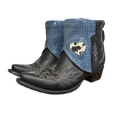 7.5 Embroidered Black & Denim Canty Boots® with Heart Inlay