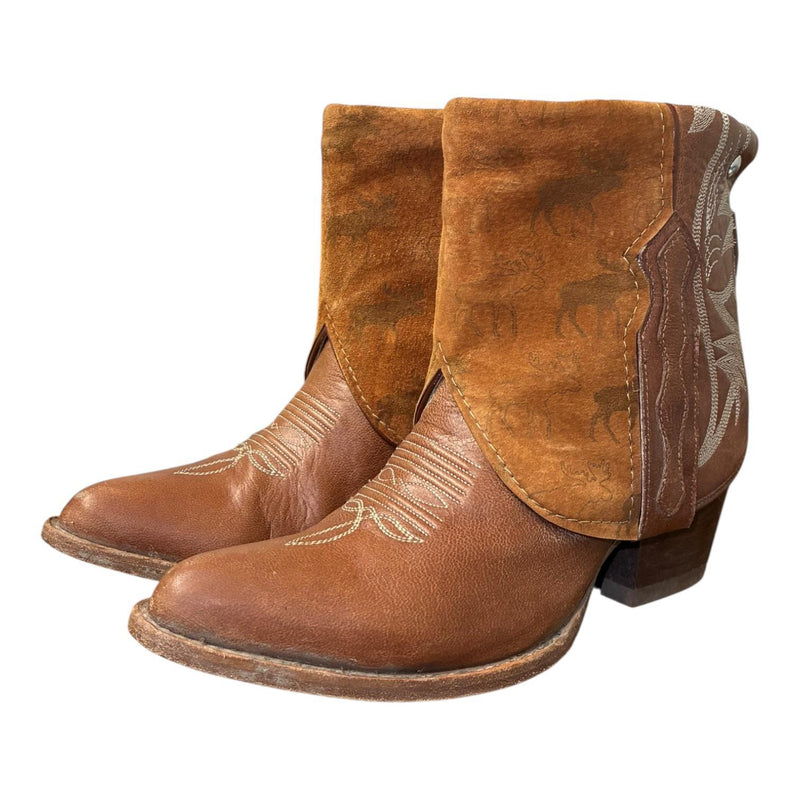7 Brown & Moose Printed Leather Canty Boots® with Turquoise & Antler Concho