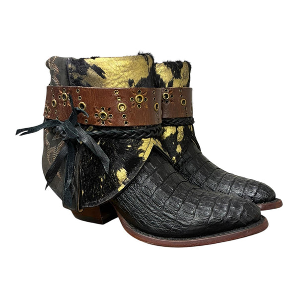 7.5 Exotic Black & Gold Spotted Hair-on Hide Canty Boots®