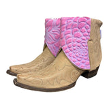9 Embroidered Tan & Pink Hair-on Hide Canty Boots®