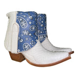 7 Exotic White & Blue Bandana Print Canty Boots®