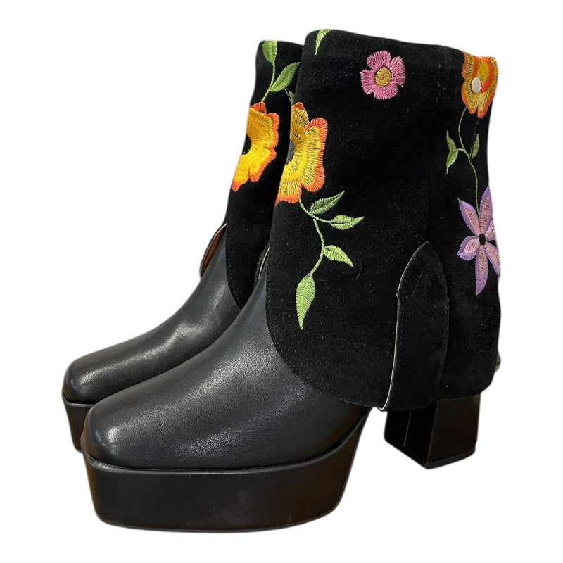 9.5 Black & Floral Embroidered Rough Out Platform Canty Boots®