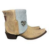 9 Embroidered Tan & Blue Leather Canty Boots® with Heart Inlay