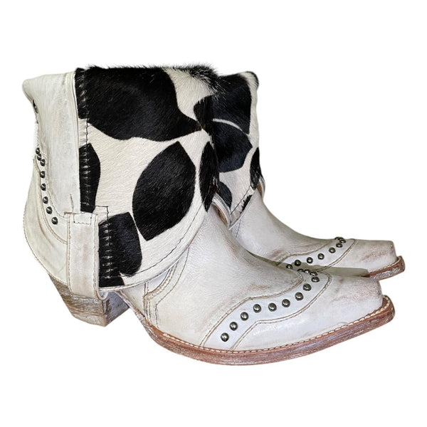 8 Distressed White & Studded with Hair-on Hide Canty Boots®