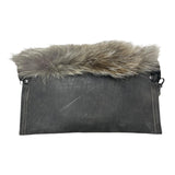 Gray & Black Coyote Hide Clutch with Crossbody Strap