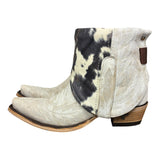 7 Embroidered White & Cowhide Printed Leather Canty Boots®