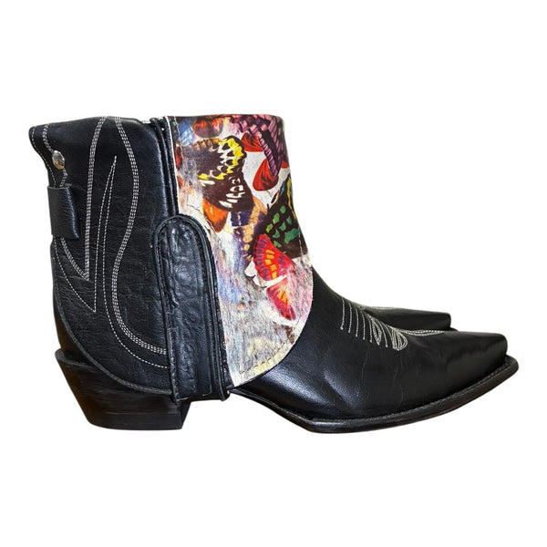 8.5 Black & Butterfly Printed Hair-on Hide Canty Boots®