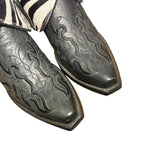 6.5 Embroidered Black & Zebra Striped Hair-on Hide Canty Boots® with Zebra Jasper Concho