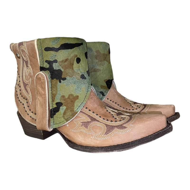 9 Tan Studded & Embroidered with Camo Hair-on Hide Canty Boots®