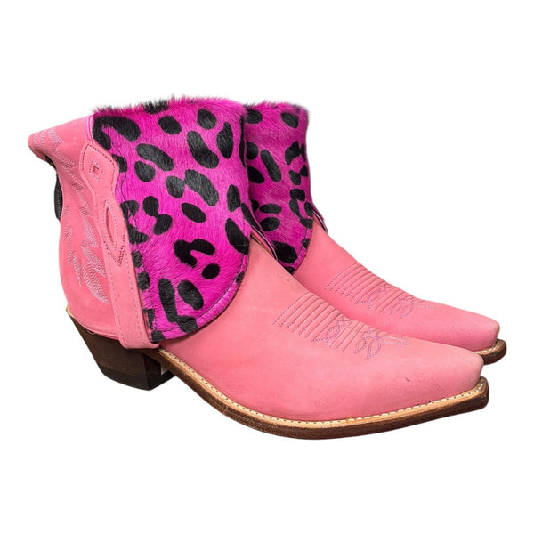 9 Pink & Pink Leopard Hair-on Hide Canty Boots®