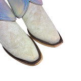 7.5 Embroidered White & Metallic Leather Canty Boots® with Blue Agate Concho