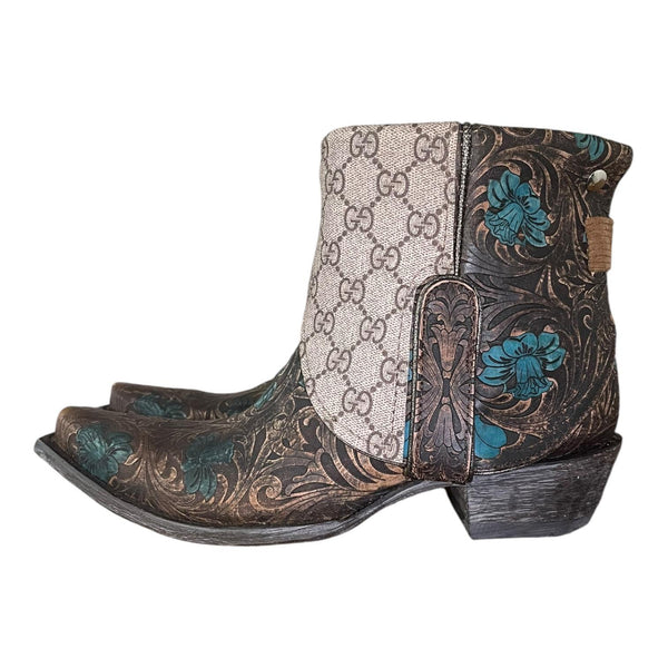 8 Tooled & Designer Canty Boots® with Turquoise Bow Concho