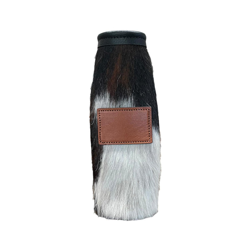 Cowhide Bottle Koozie with Customizable Leather Patch